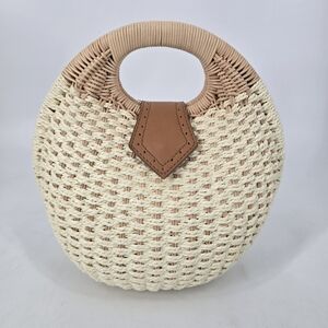 Fivestory New York Beige Tan Wicker Bubble Bag Top Handle Round